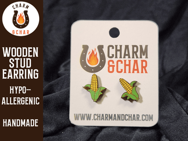 Corn on the Cob Wood Stud Earrings - Food Fashion Earring - Stud Earring - Charm and Char